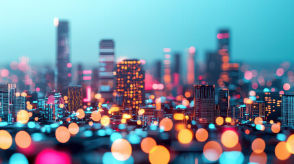 Blur background of vibrant cityscape with colorful lights and futuristic feel creates captivating atmosphere