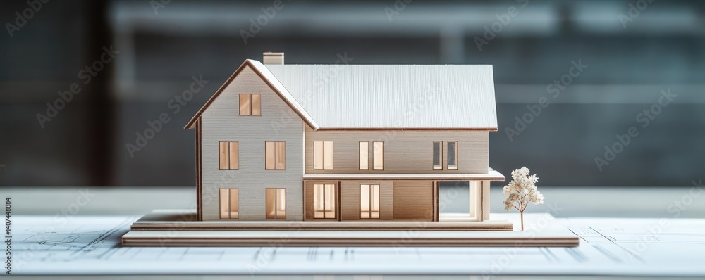 Poster building house on blueprint inside architecture and plan concept. detailed architectural model of a 