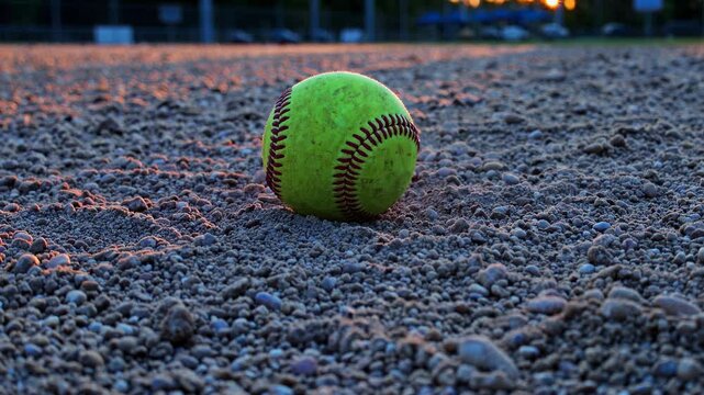 Sunset softball on gravel field with movement and shadows
