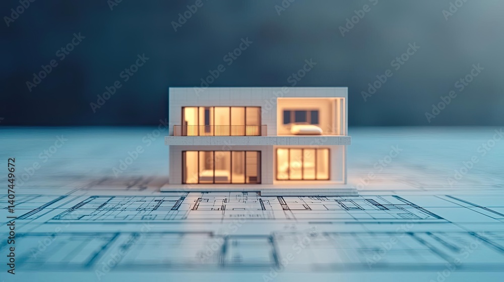 Poster building house on blueprint featuring construction and dwelling concept. a detailed architectural mo
