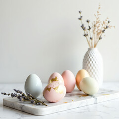 Easter holiday, still life with eggs and flowers