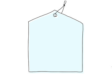 手描き風シンプルなタグの線画イラスト　水色