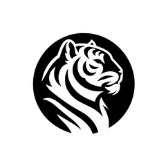 Black & White Tiger Head Logo in Circle - Vector Illustration