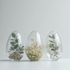 glass decorative eggs with flowers on Easter holiday