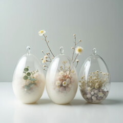 glass decorative eggs with flowers on Easter holiday