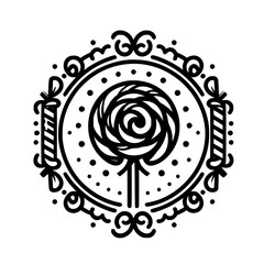 Whimsical Lollipop Emblem in Black and White, Illustration
