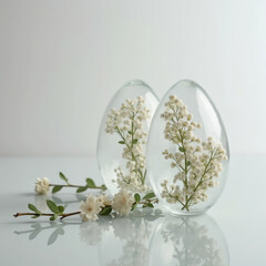glass decorative eggs with flowers on Easter holiday