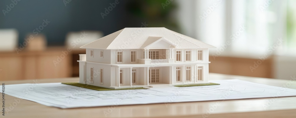 Poster building house on blueprint inside architecture and plan concept. detailed model of a modern house o