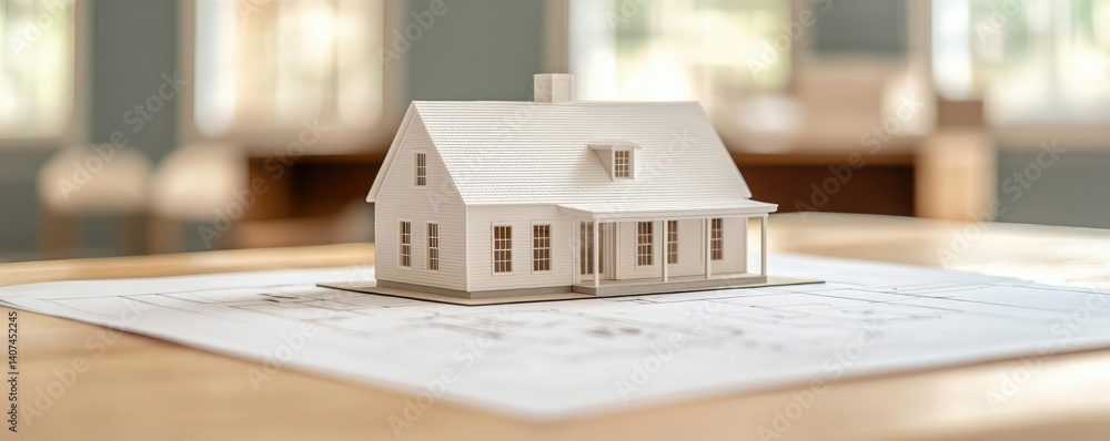 Poster building house on blueprint inside architecture and plan concept. detailed model of a house on desig