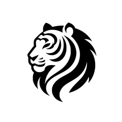 Vector Tiger Head Logo in Black & White, Minimalist Design