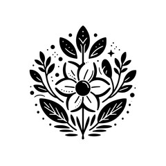 Elegant Floral Monogram, Black & White, Minimalist Design