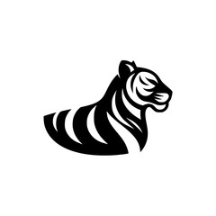 Minimalist Tiger Logo: Black & White Vector Illustration on White Background