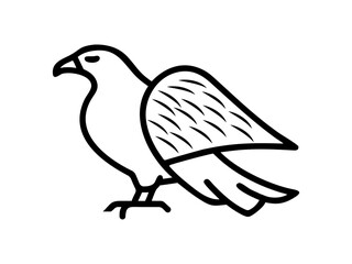 A stylized, black line drawing of a falcon in flight.