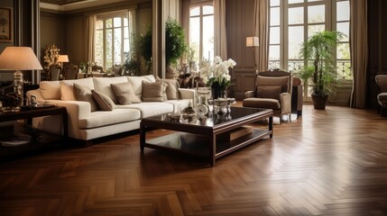 spacious herringbone wood floor