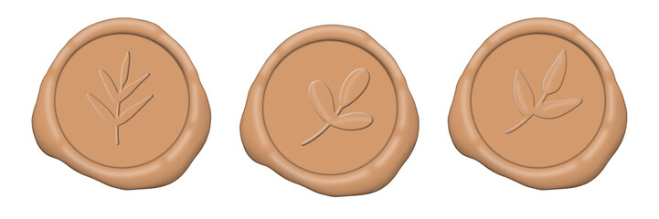 Aesthetic beige envelope wax seal stamps vector PNG, Set of 3