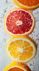 Fresh Citrus Fruits in Sparkling Water with Bubbles, Grapefruit, Lemon, and Orange Slices Refreshing Beverage and Healthy Food Concept