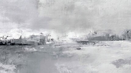 Abstract landscape painting with gray and white hues