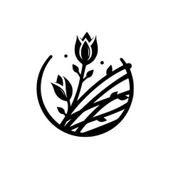 Floral Icon - Minimalist Black and White Botanical Logo Design