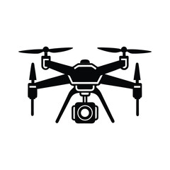 Black and White Icon of a Drone with Camera, Technology and Aerial Photography Concept