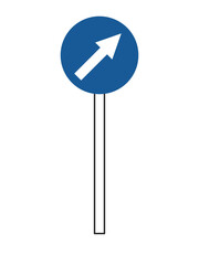 ポール付きのシンプル標識の単品イラスト　指定方向以外進行禁止