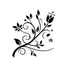 Elegant Black Floral Design Element on White Background