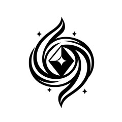 Abstract Black and White Vortex with Diamond and Stars