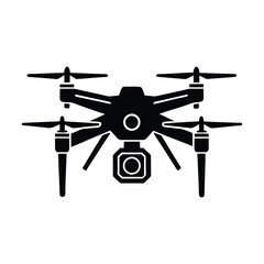 Black and White Icon of a Drone with Camera, Technology and Aerial Photography Concept