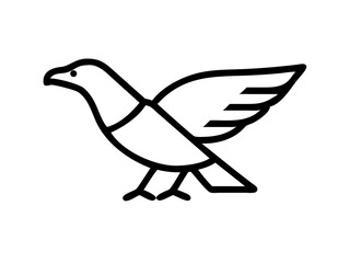 A stylized, black line drawing of a falcon in flight.