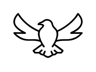 A stylized, black line drawing of a falcon in flight.