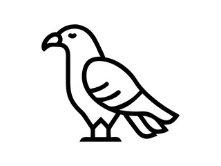 A stylized, black line drawing of a falcon in flight.