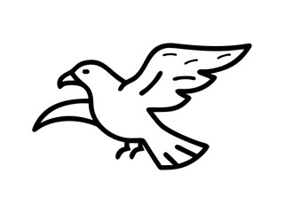 A stylized, black line drawing of a falcon in flight.