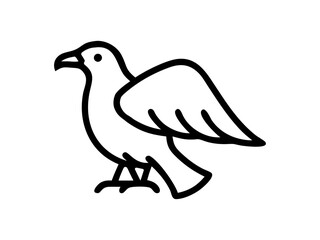 A stylized, black line drawing of a falcon in flight.
