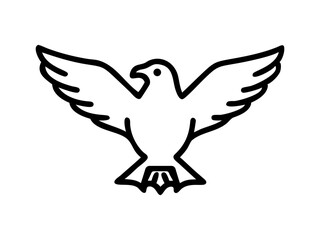 A stylized, black line drawing of a falcon in flight.