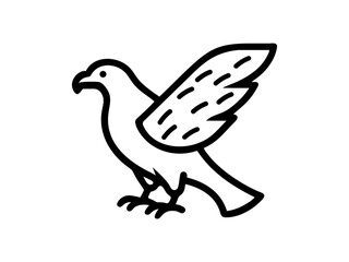 A stylized, black line drawing of a falcon in flight.