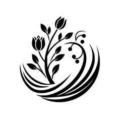 Elegant Floral Silhouette: Black & White Decorative Design