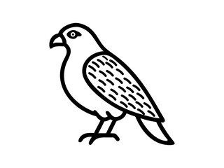 A stylized, black line drawing of a falcon in flight.