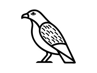 A stylized, black line drawing of a falcon in flight.