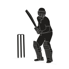Cricket player line art drawing illustrations, sketch of a cricket player, Cricket player & batsman silhouette, Doodle sketch drawing clip art of cricketer, Cricket action pose line art championship.