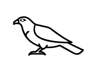 A stylized, black line drawing of a falcon in flight.