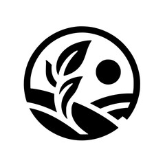 Minimalist Eco-Friendly Logo: Plant, Sun, and Landscape