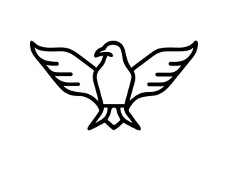 A stylized, black line drawing of a falcon in flight.