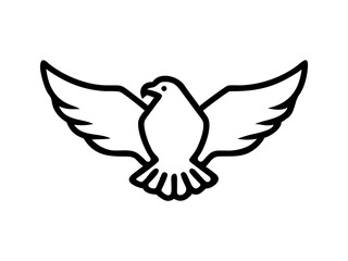 A stylized, black line drawing of a falcon in flight.