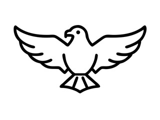 A stylized, black line drawing of a falcon in flight.