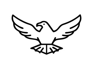 A stylized, black line drawing of a falcon in flight.