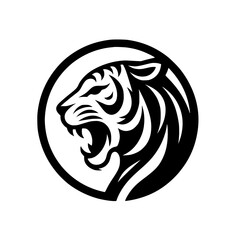 Bold Black and White Tiger Head Logo in Circle - Modern Design