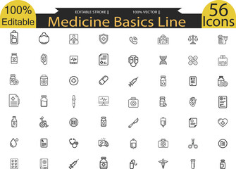Medical Line Icons Set. Healthcare, Medicine, Doctor, and Medical Equipment Line Icons Collection.Medical outline Icons Set.