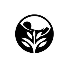 Abstract Black & White Logo of Circle, Leaf, and Human