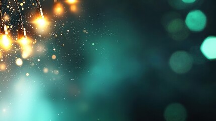 Warm Edison Bulbs, Bokeh Background, Teal, Festive Mood, Perfect for Holiday