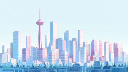 Obraz premium Pastel Cityscape Soft Hues and Modern Architecture Illustration