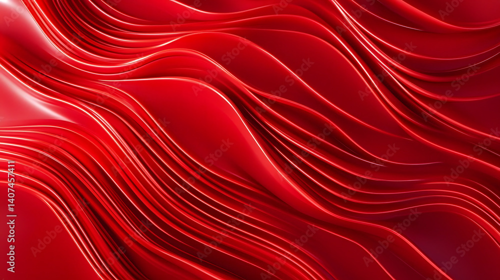 Poster wavy 3d pattern featuring elegant stripes undulating across a red background, abstract design, strip